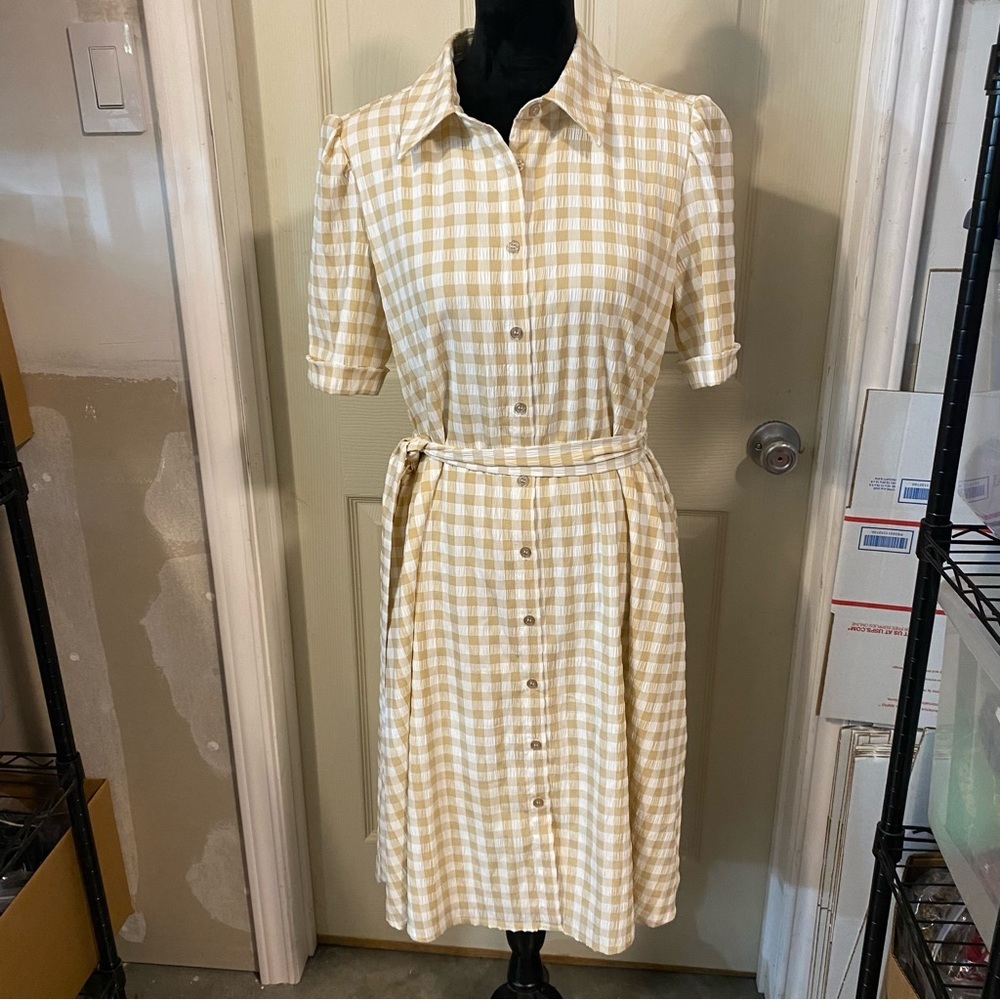 Preston & York Dress Seersucker Woman 6 Gingham Button Down Midi 3/4 sleeve NWT - Picture 16 of 16